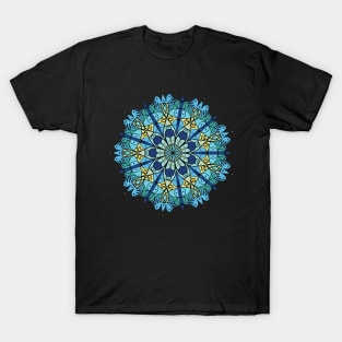 Monochromatic Blue and Green Mandala with Hint of Yellow Graphic Design, Artwork T-Shirt